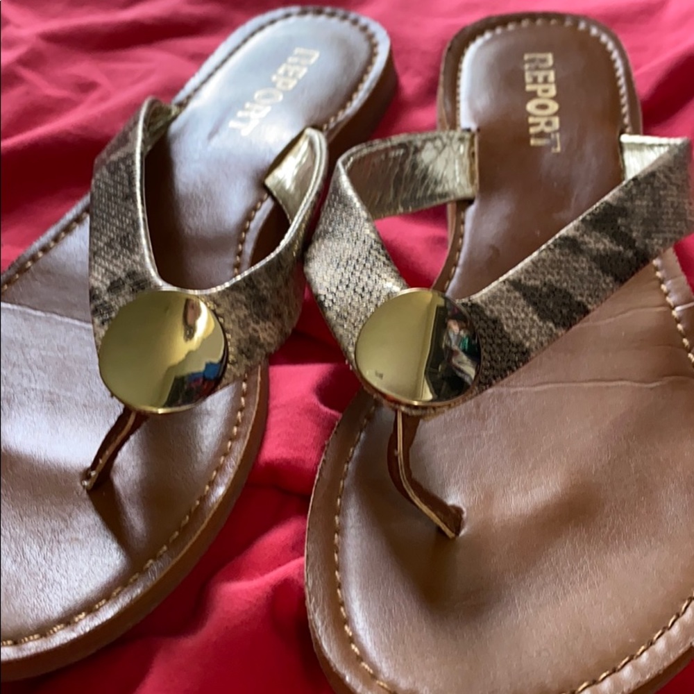 Gold Medallion Snake Skin Sandals 8